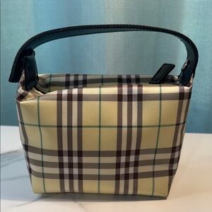 Burberry Mini Beige Plaid with Black Handle Two-Way Strap
